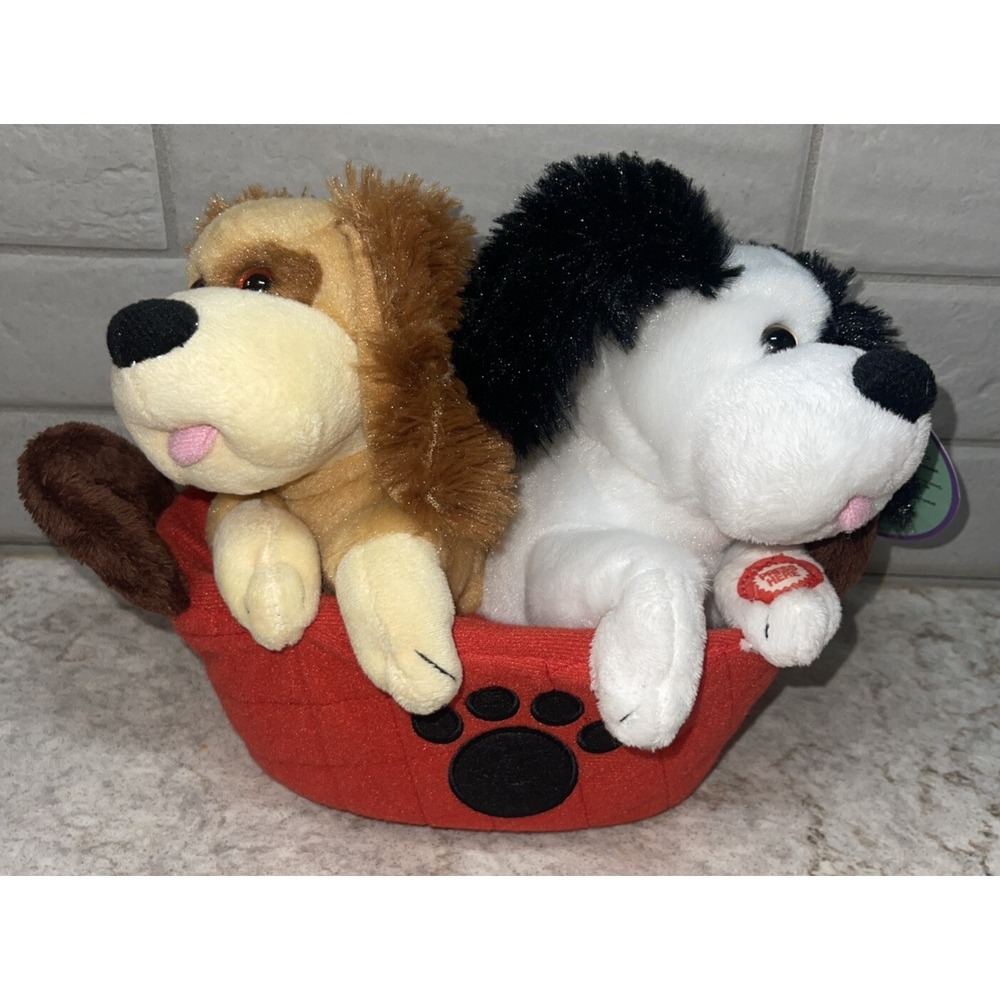 Puppies In A Basket Singing Plush I GOT YOU BABE SONNY & CHER Read Description